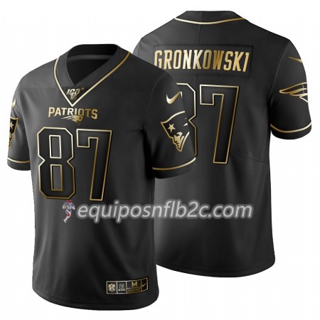 Camiseta Hombre NFL New England Patriots Rob Gronkowski 87 Nike Negro Golden Edition 100th